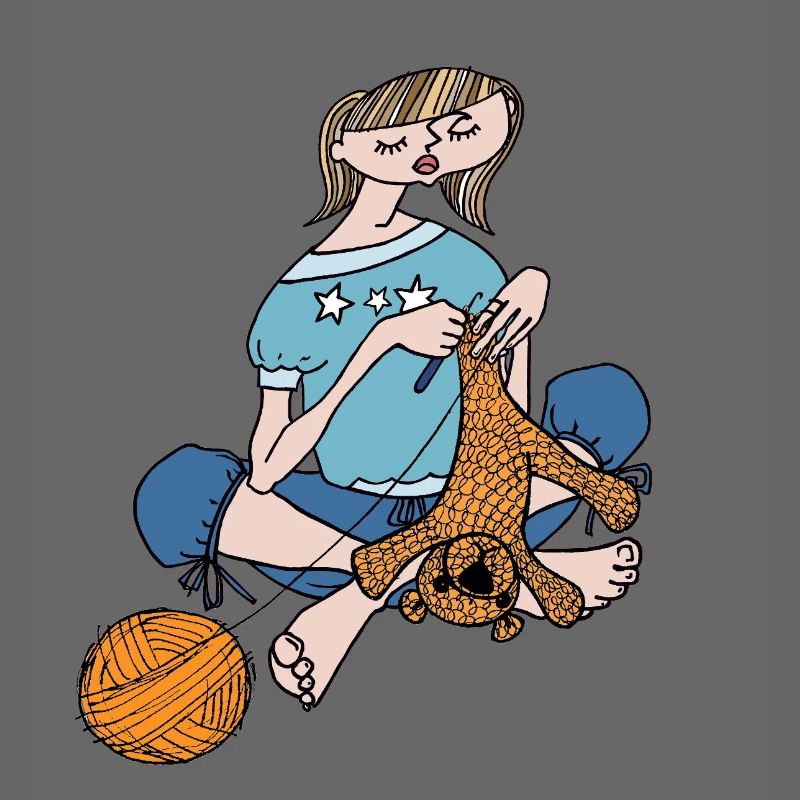 Mädchen häkelt Teddy