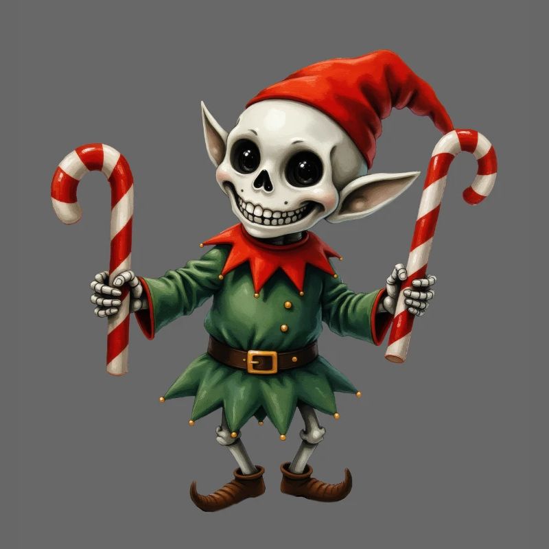 Elfe squelette de Noël avec des bâtons de marche