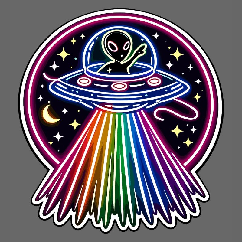 UFO Neon Alien Rainbow Alien Space