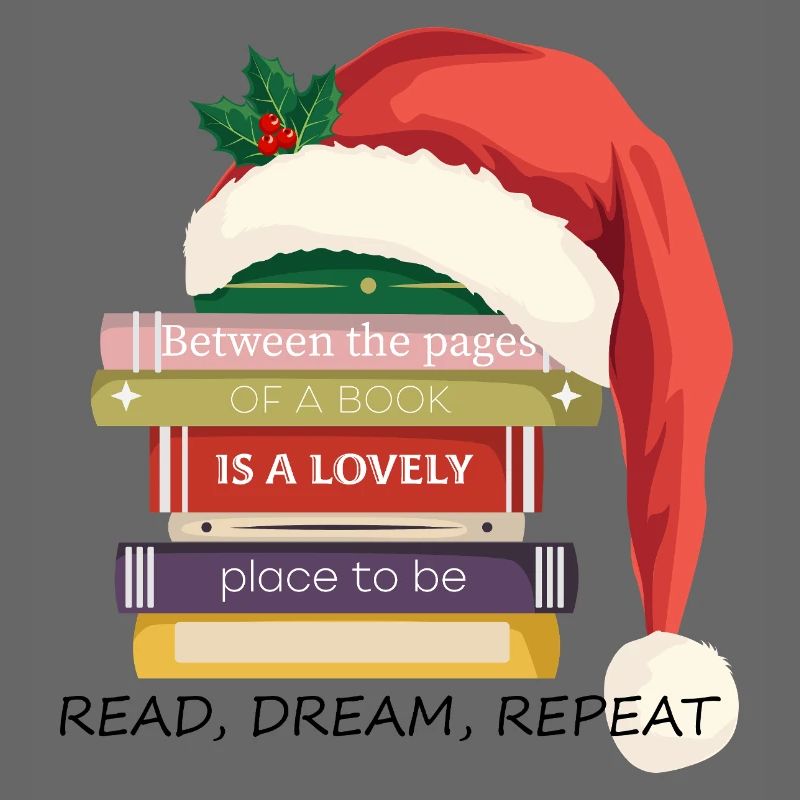 Book Stack with Christmas hat