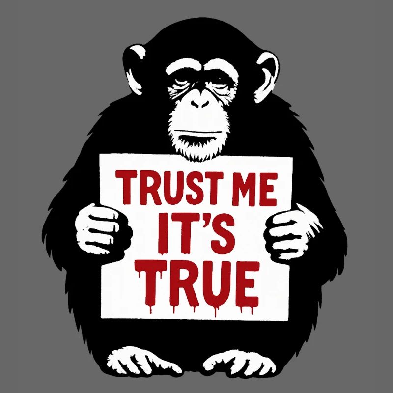 Affe mit Schild Trust Me It's True