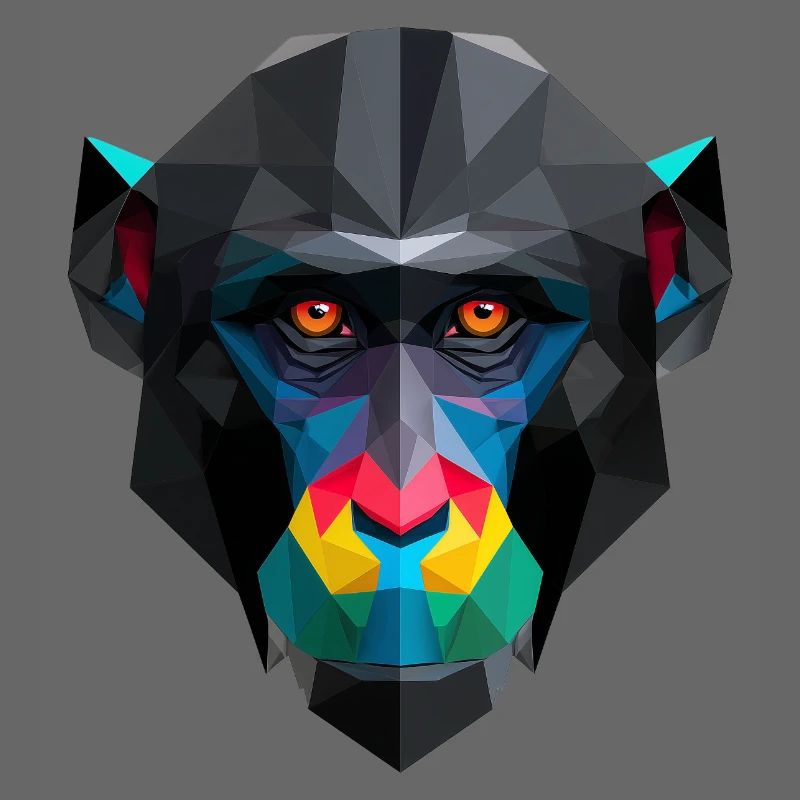 Colored Low-Poly Monkey Portrait