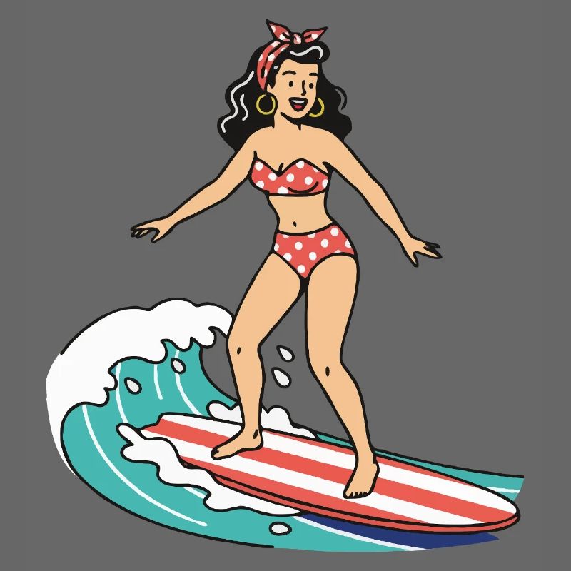 Pin-up sur une planche de surf