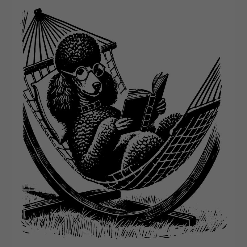 T-shirt with a poodle reading a book