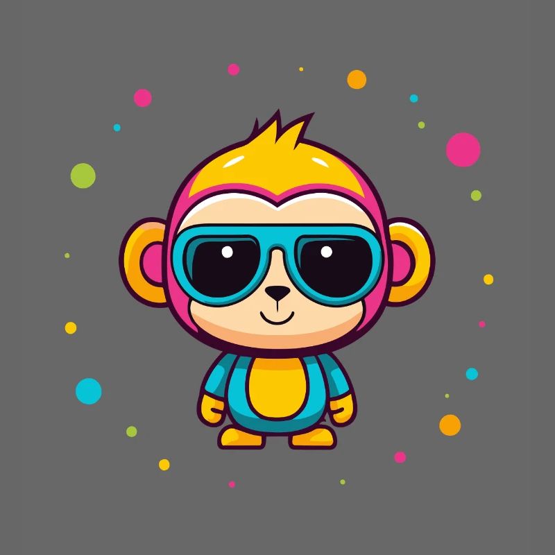 Cute Neon Monkey Blue Glasses