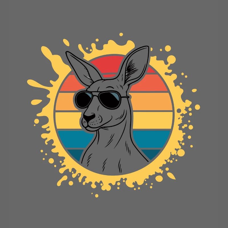 Kangaroo silhouette retro sun