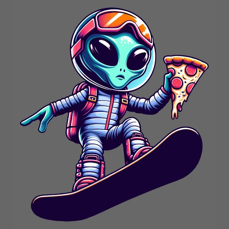 Alien Snowboard Pizza Spaß