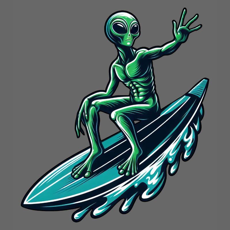 Surfeur extraterrestre sur la planche de surf