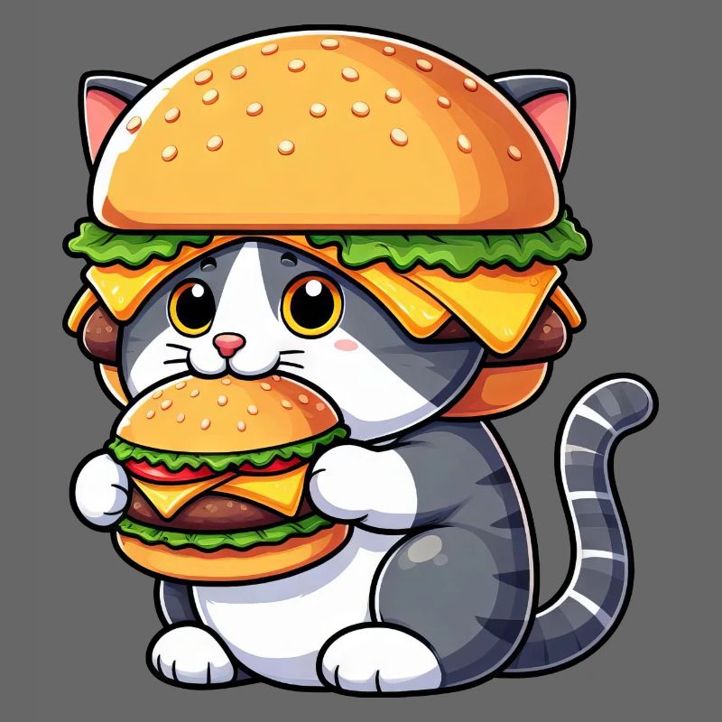 Drôle de chat hamburger cheeseburger dessin animé rapide