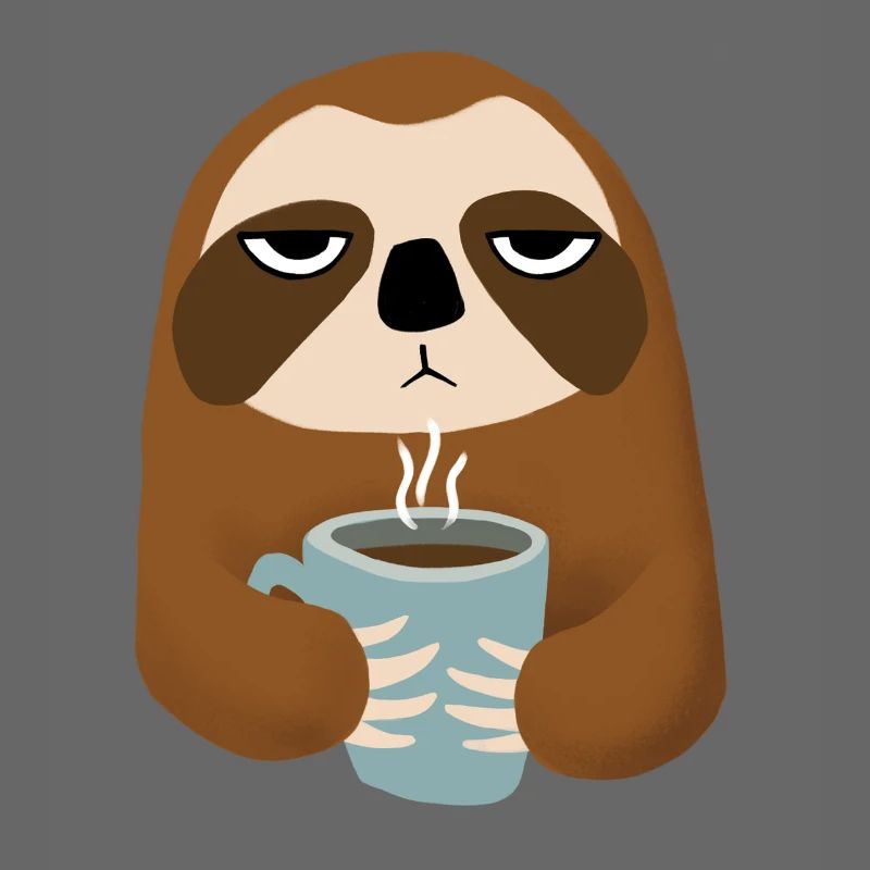 Faultier mit Kaffeebecher