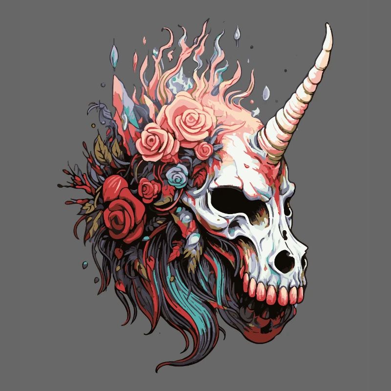 Einhornschädel mit Blumen 