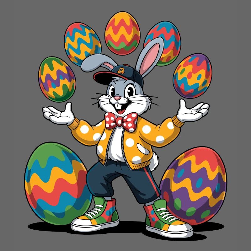 Bunter Osterhase mit farbigen Eiern
