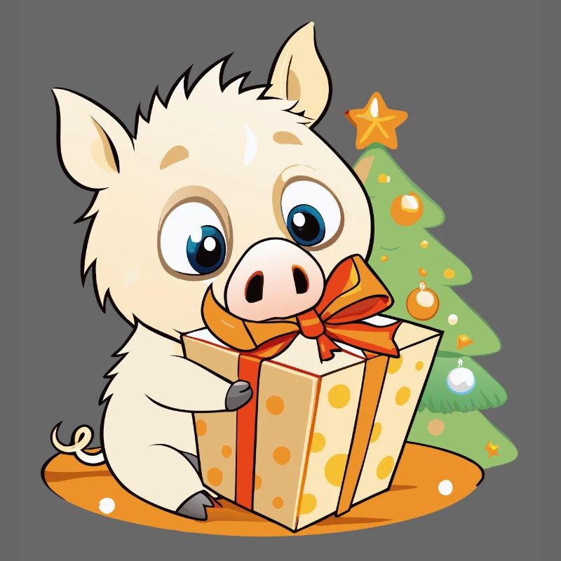 Sanglier mignon avec cadeau pour Noël
