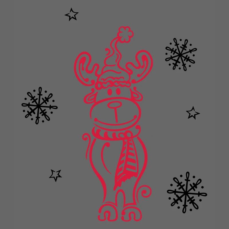 Elch, Rentier mit Schneeflocken und Sternen