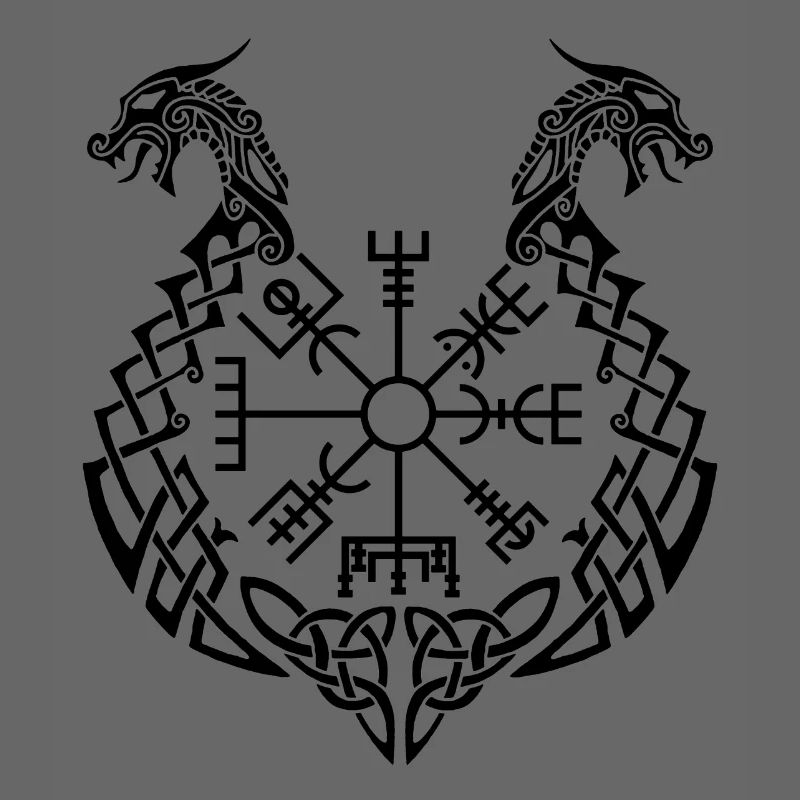 Schwarzer Drache und Wikingerkompass