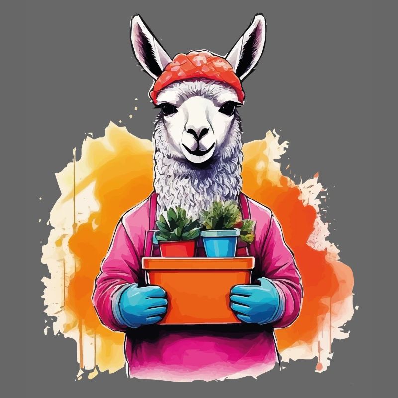 Lama mit Blumen im Topf