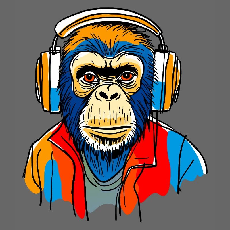 Affe mit Kopfhörern