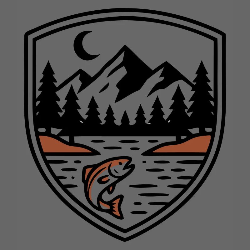Mountains Forest Fish Shield Logo