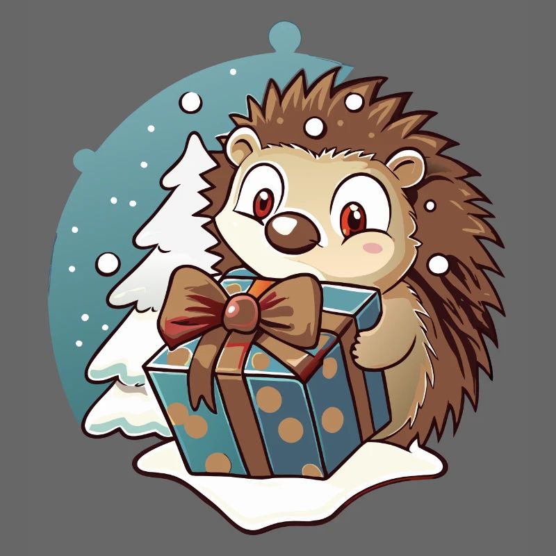 Hérisson mignon avec cadeau à Noël
