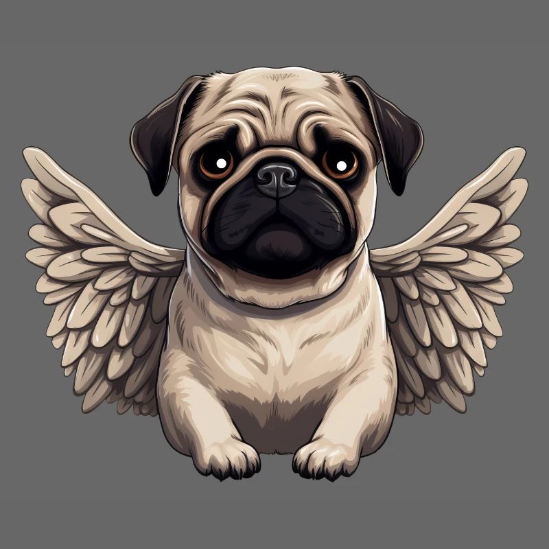 Süßer Mops-Engel im Comic-Stil