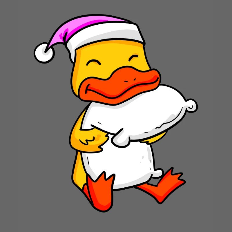 Duck with pillow and sleeping cap