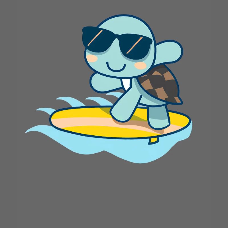 Cute turtle with sunglasses on surfboard