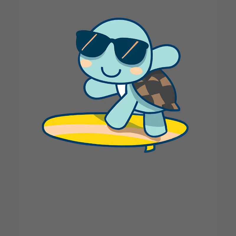 Cute turtle on surfboard with sunglasses