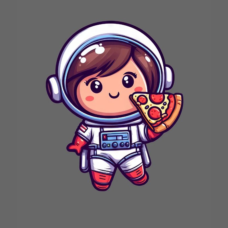 Astronautenmädchen mit Pizza