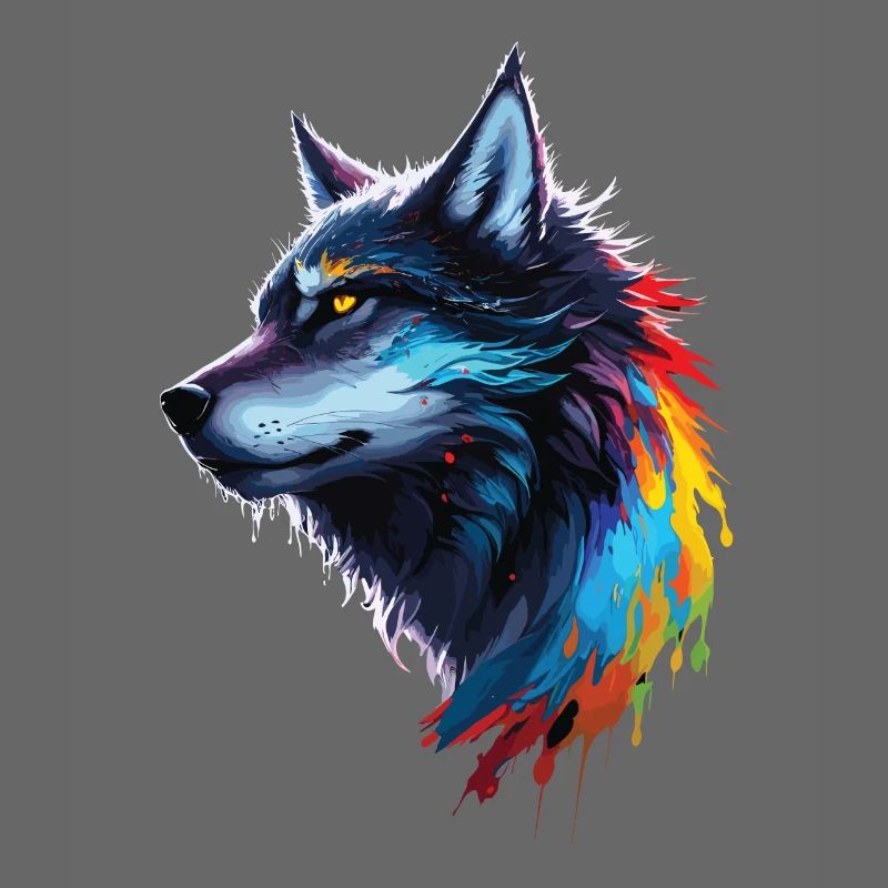 Regenbogen-Aquarell Wolf Spritzt