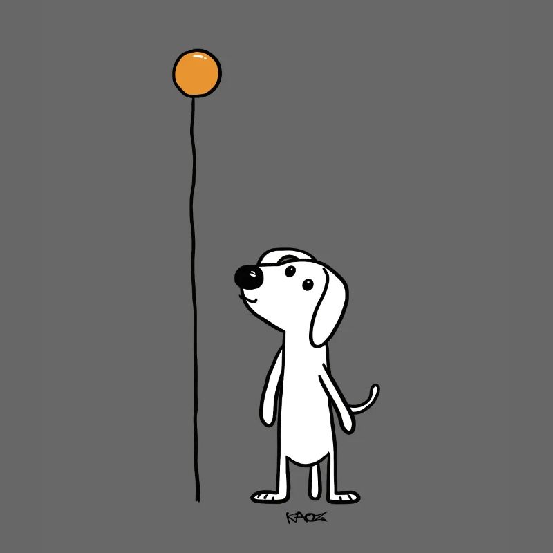 Ein Strichmännchen Hund mit Luftballon