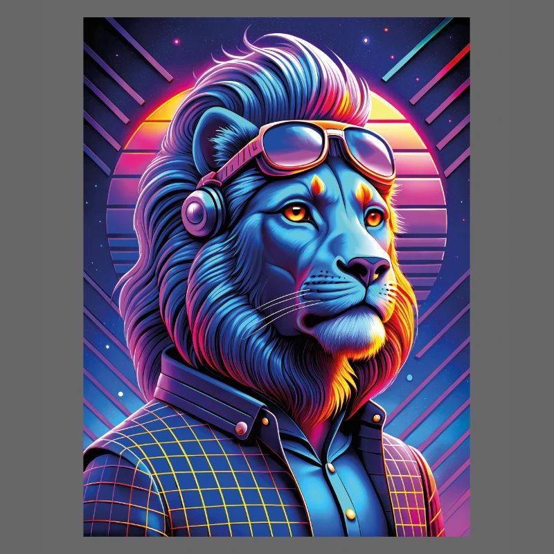 Neon Cyber Löwe mit Sonnenbrille
