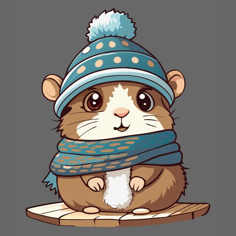 Mignon hamster avec écharpe et bonnet à pompon.