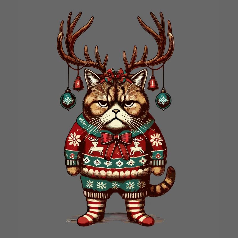 Mürrische Weihnachtskatze Mit Geweih