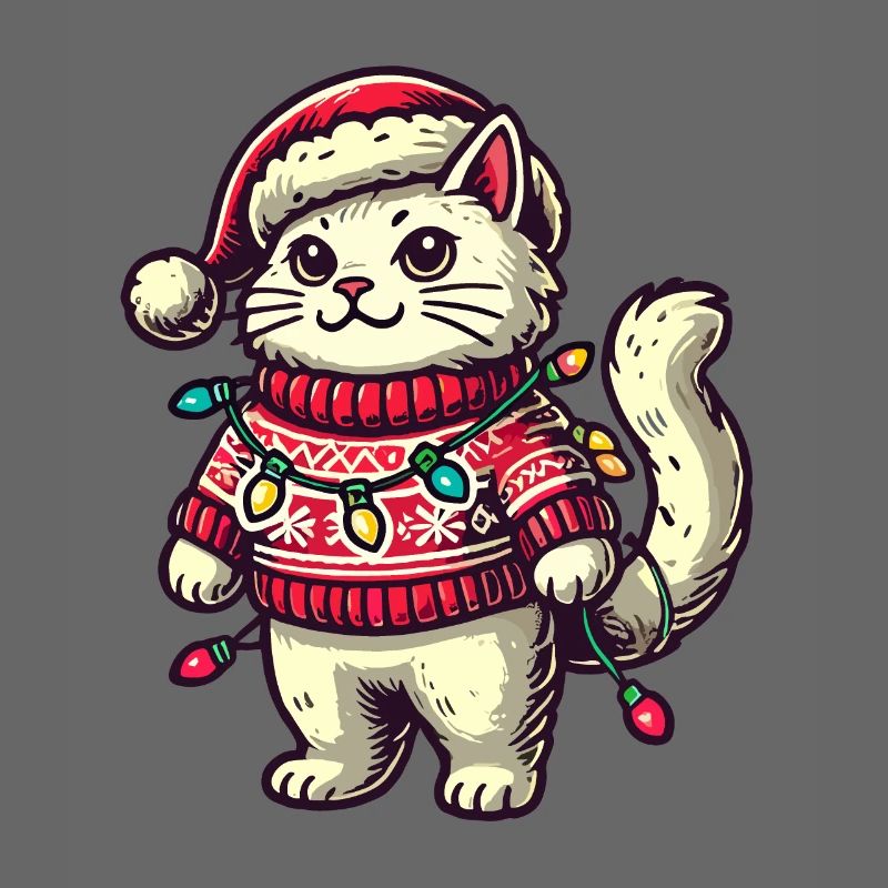 Weihnachtliche Katze Im Pullover Mit Lichterkette