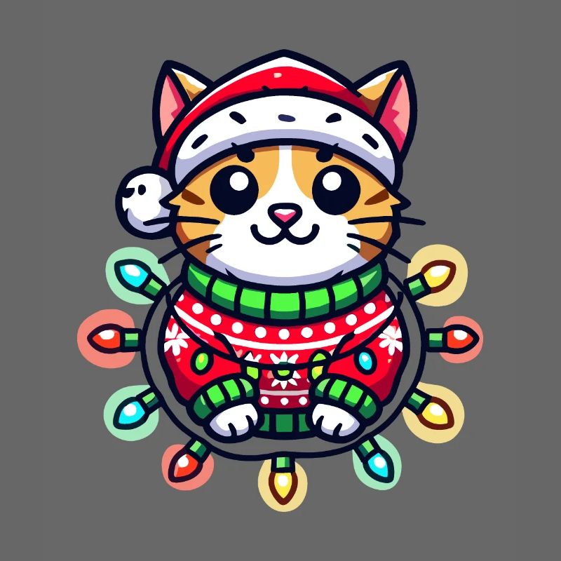 Chat de Noël en pull avec des lumières