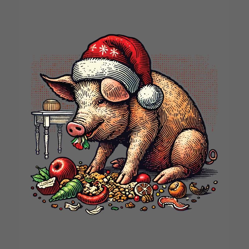 Cochon de Noël gourmand avec chapeau