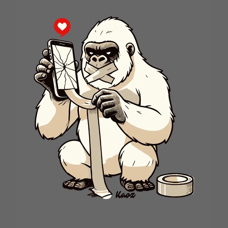 White gorilla repairs broken mobile phone