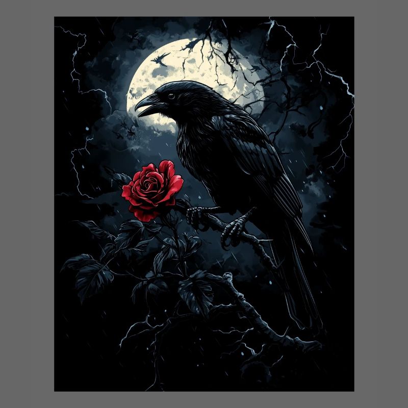 Raven Rose Moon Gloomy Gothic Black Crow
