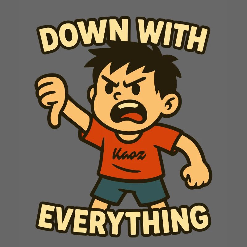 Down with everything! Angry boy in protest