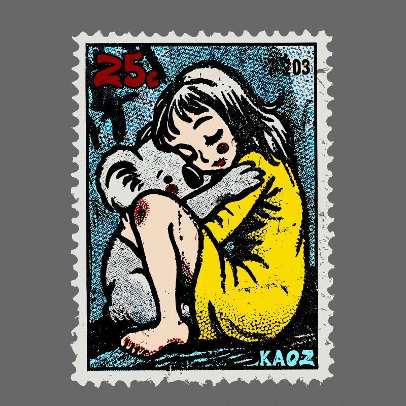 Mädchen mit Koala auf einer Briefmarke