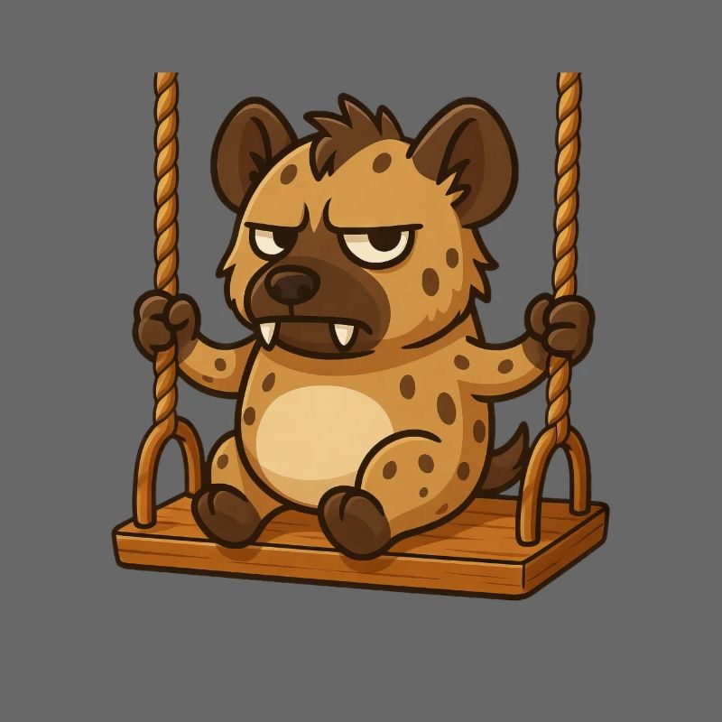 Grumpy hyena on swing annoyed offended