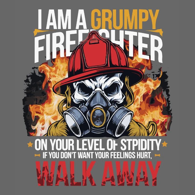Grumpy Firefighter Skull Design