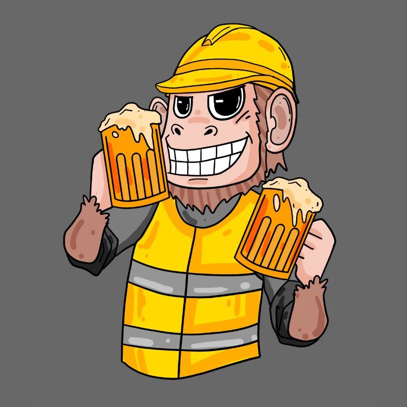 Bauarbeiter Affe mit Bier