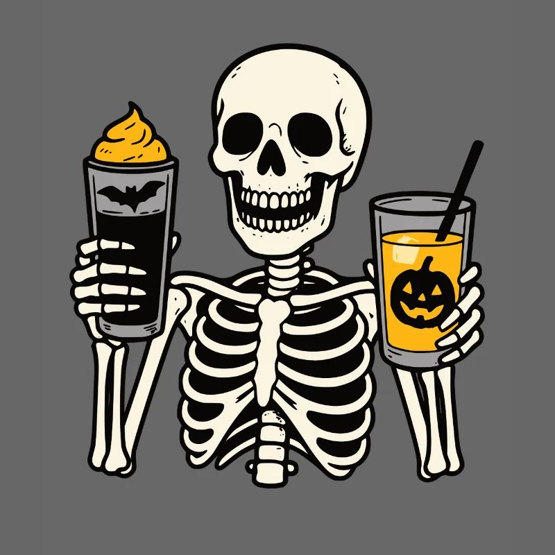 Festive Skeleton with Halloween Drinks