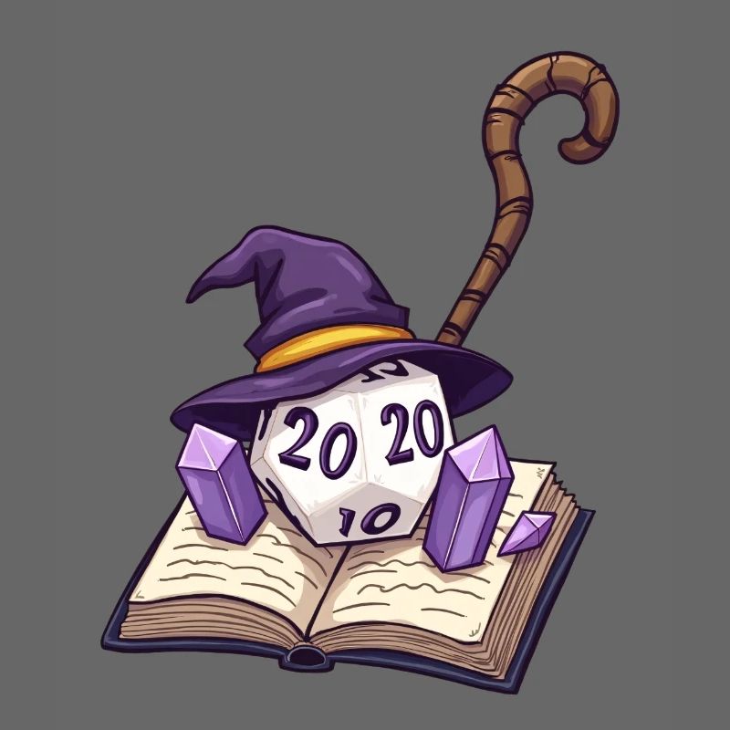 D20 with Magic Hat on Magic Book – Fantasy