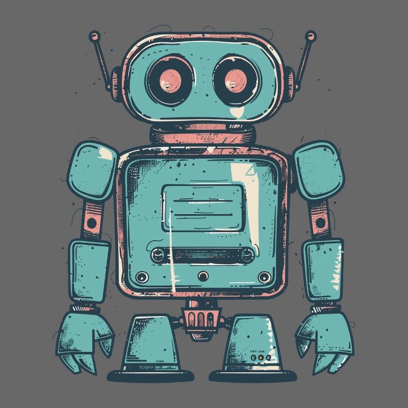 Retro Teal Robot Drawing
