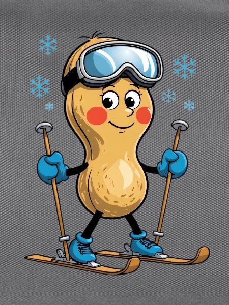 Erdnuss-Skifahrer im Schnee