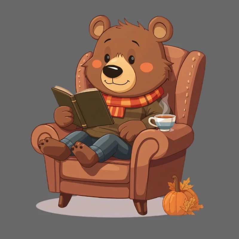 Lesender Bär im Herbstsessel