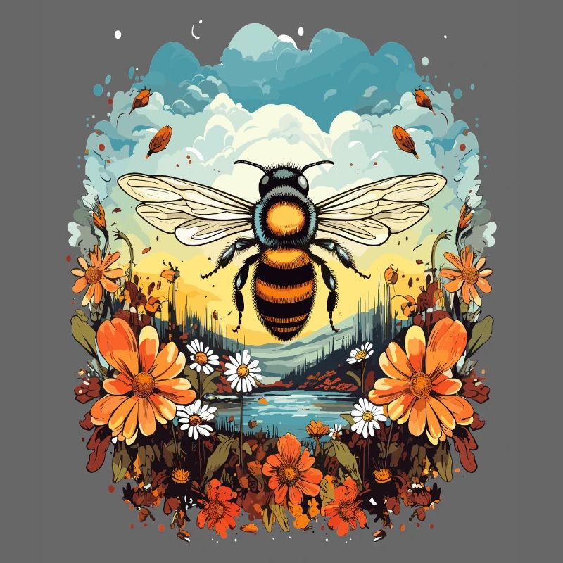 Bee light over flower meadow