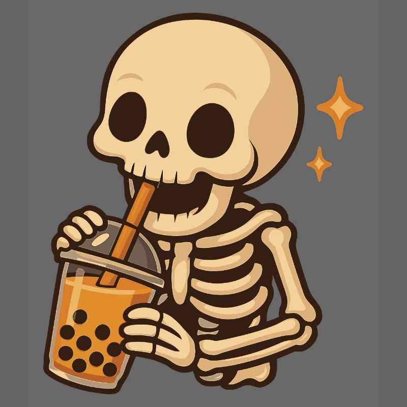 Skeleton with Bubble Tea kawaii Skeleton
